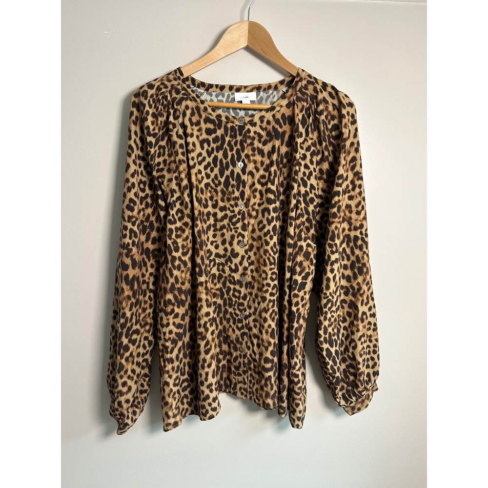 J. Jill Leopard Print Blouse Women L NWOT Career Wear Preppy Office Professional